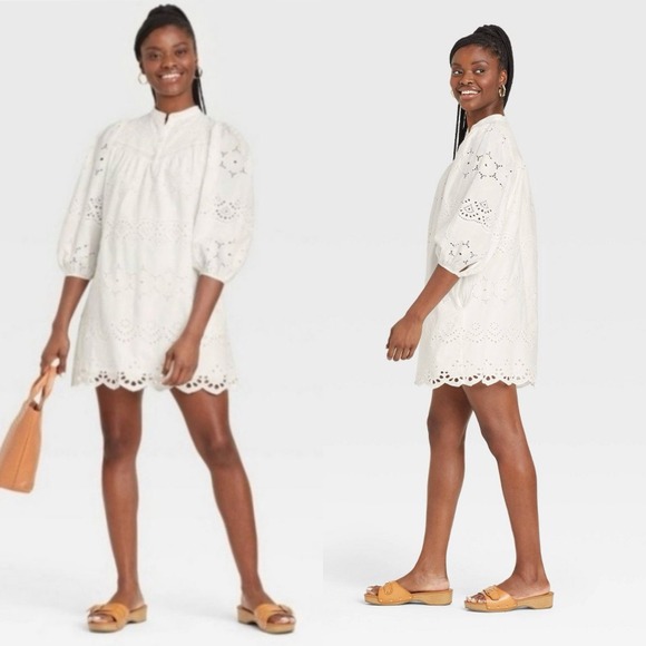 Universal Thread Dresses & Skirts - Universal Thread Sz S Eyelet Puff Balloon Sleeve‎ Mini Dress Cottagecore Peasant